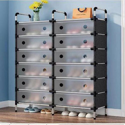 Étagère à chaussures 2 rangées et 7 niveaux – Grande capacité et protection anti-poussière