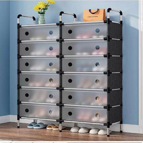 Étagère à chaussures 2 rangées et 7 niveaux – Grande capacité et protection anti-poussière