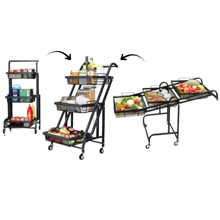 Chariot 3-en-1 Pliable et Mobile | Rangement Intelligent pour la Maison