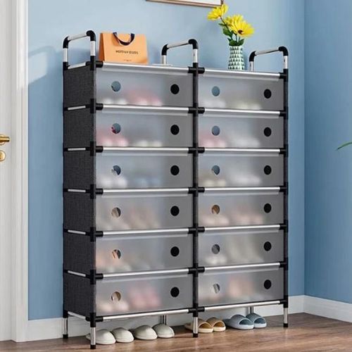 Étagère à chaussures 2 rangées et 7 niveaux – Grande capacité et protection anti-poussière