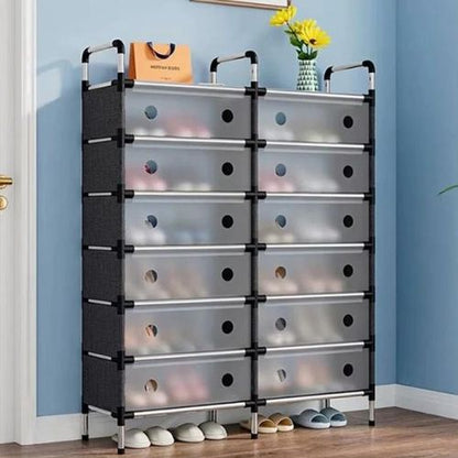 Étagère à chaussures 2 rangées et 7 niveaux – Grande capacité et protection anti-poussière