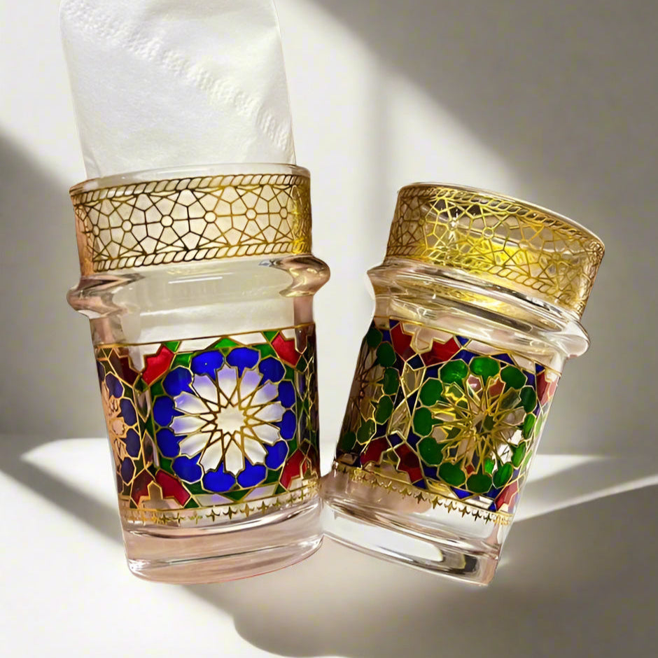 Verres à Thé Marocains en Verre Doré – Set Raffiné pour Service de Thé