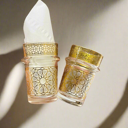 Verres à Thé Marocains en Verre Doré – Set Raffiné pour Service de Thé