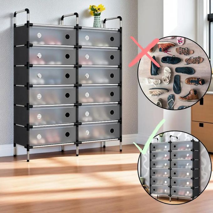 Étagère à chaussures 2 rangées et 7 niveaux – Grande capacité et protection anti-poussière