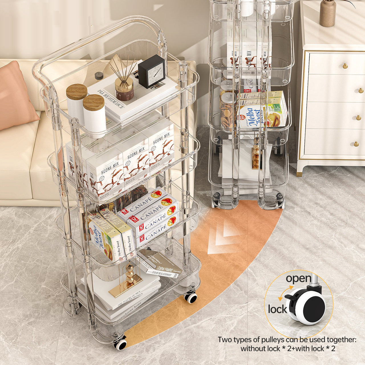 chariot de rangement utilitaire transparent