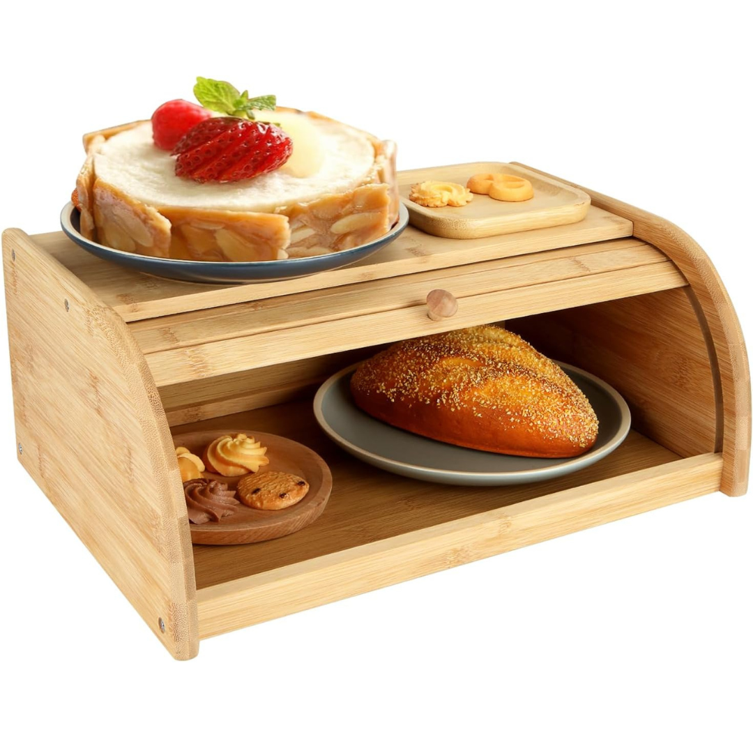 Boîte à pain en bambou – Boîte de conservation du pain en bois, design naturel